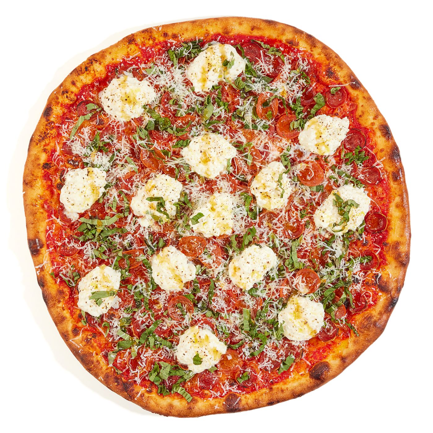 Pizza con ricotta, albahaca y parmesano de Dumbo Pizza